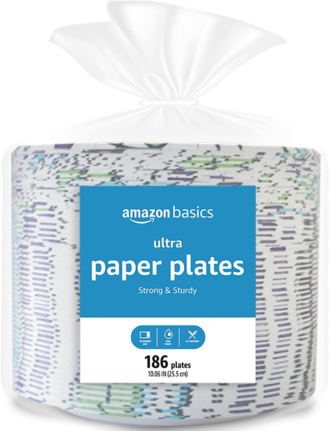 Amazon Basics Ultra Paper Plates, 10.06 Inch, Disposable, 372 Count, 2 pack of 186 count, (Previously Encore)